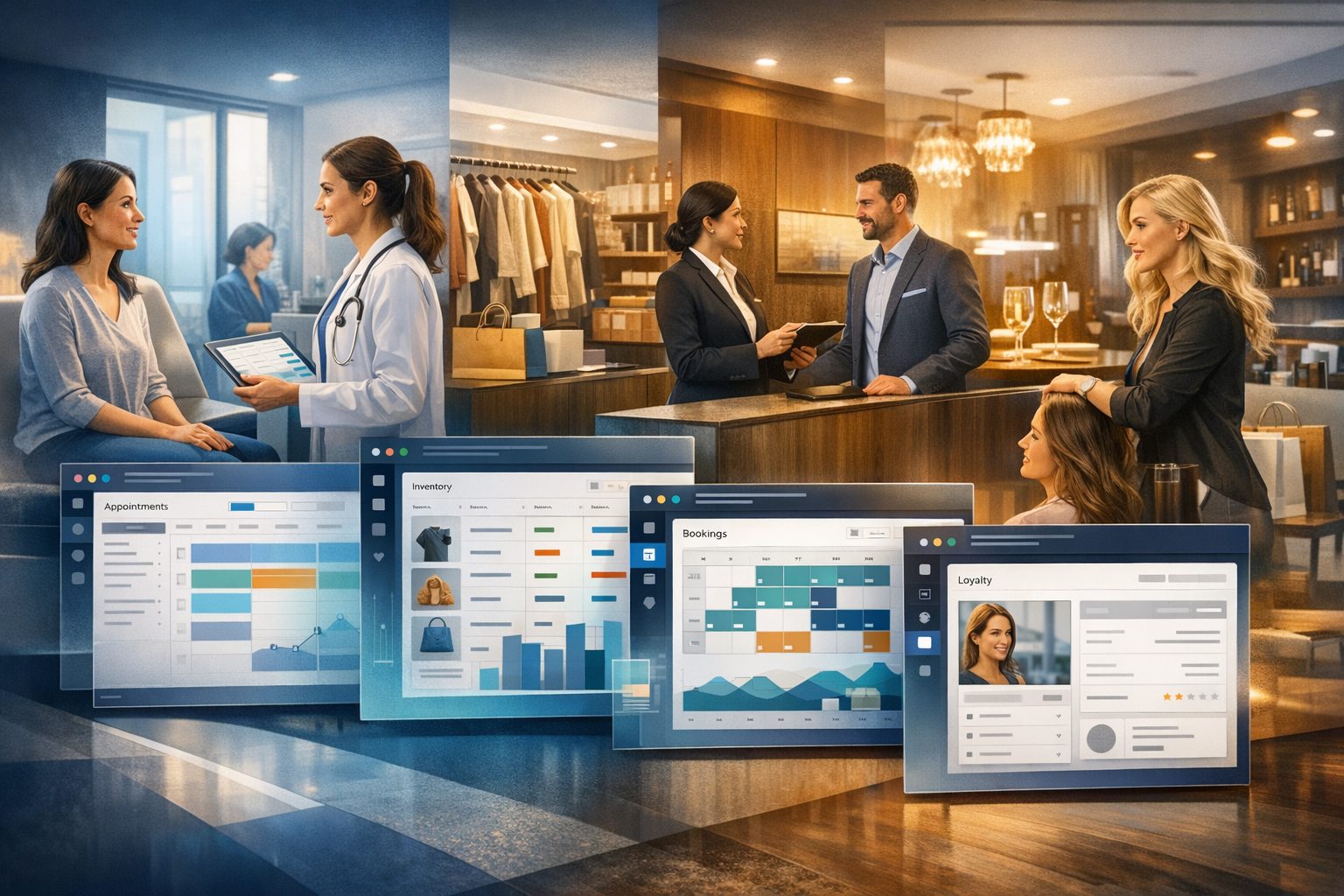 Soluciones CRM adaptadas a distintos sectores como clínica, retail y hostelería
